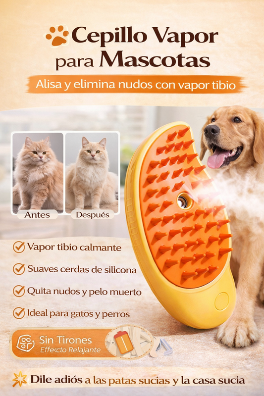 ✨ Cepillo a Vapor para Mascotas – Limpieza y Desenredo en 1 Paso